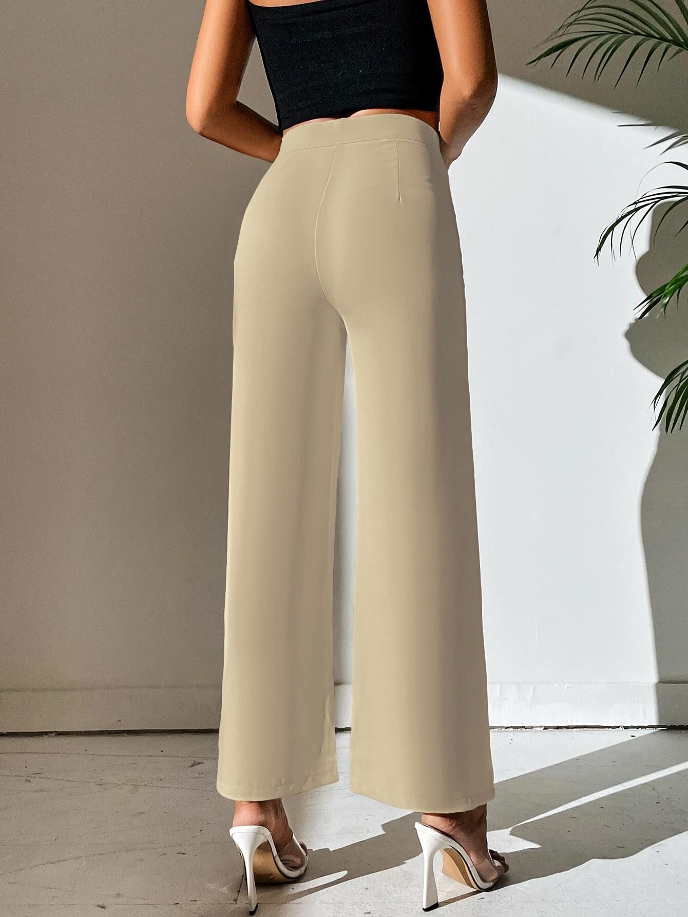 Shasmi Skin Womens Dress Pants Stretchy Work Slacks Business Casual Office Bootcut Leg Elastic Waist Regular Fit Plazzo Trouser