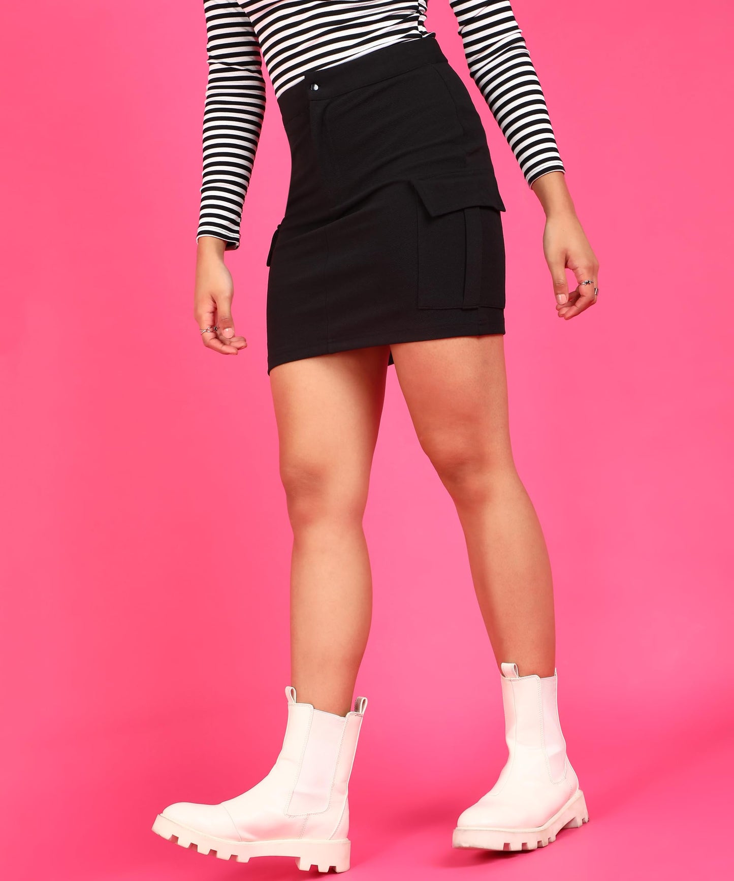 POPWINGS Casual Black Button Zip Pocket Mini Skirt for Women || Latest Stylish Western Women Skirt || Summer Wear Women Mini Ski
