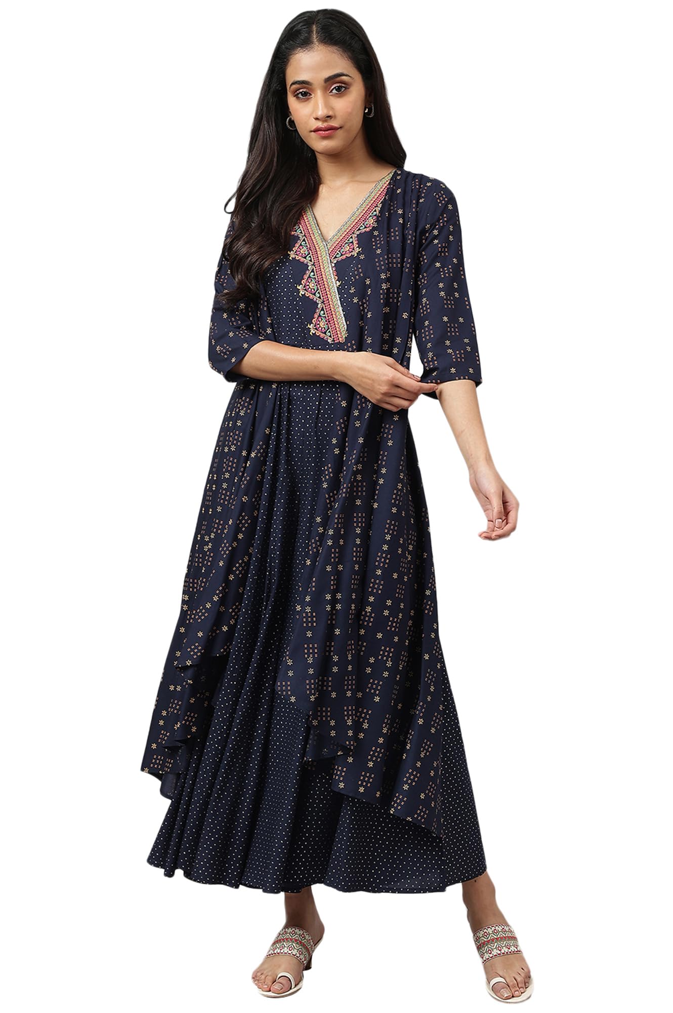 W for Woman Heavy Festive Gillet Kimono Jumpsuit with Metallic Embroidery