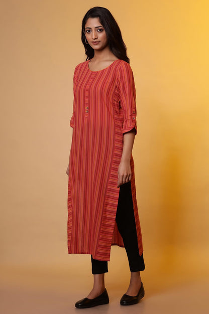 Aurelia WomenS Cotton Striped Regular Kurta (24Fea14841_Orange