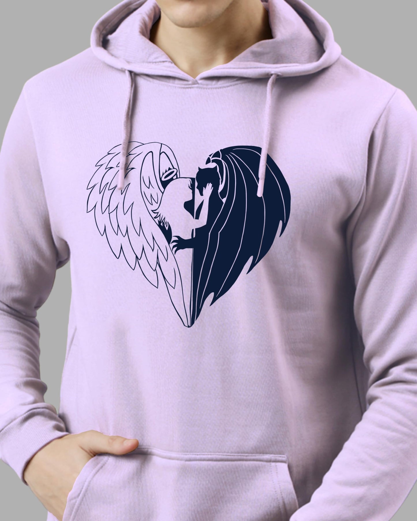 ADRO Men's Cotton Neck Hooded Sweatshirt (H24-DEVI-PU_Lavendar
