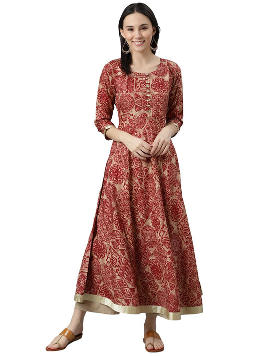 Libas Maroon Printed Silk Anarkali Kurta