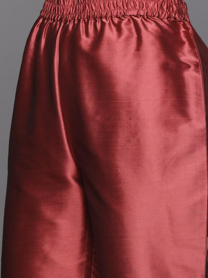 Varanga Women Burgundy Strap Kurta With Tonal Bottom And Tonal Dupatta