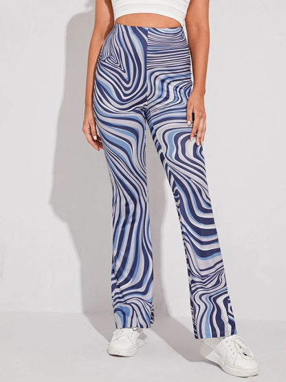 Shasmi Womens & Girls Sky Blue Leriya Stripe Print Dress Pants Stretchy Work Slacks Business Casual Office Bell-Bottom/Boot-Cut