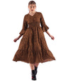 Sheetal Associates WomenS Crepe Midi Frock Dress With 3/4 Flare Sleeves V- Neck Polka Dots Pattern And Fit & Flare Calf Length