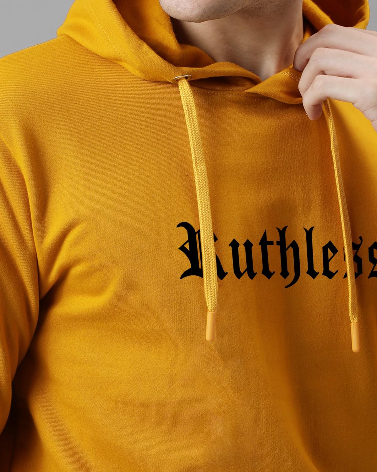 ADRO Men's Cotton Neck Hooded Sweatshirt (H24-RUTH-MU_Mustard