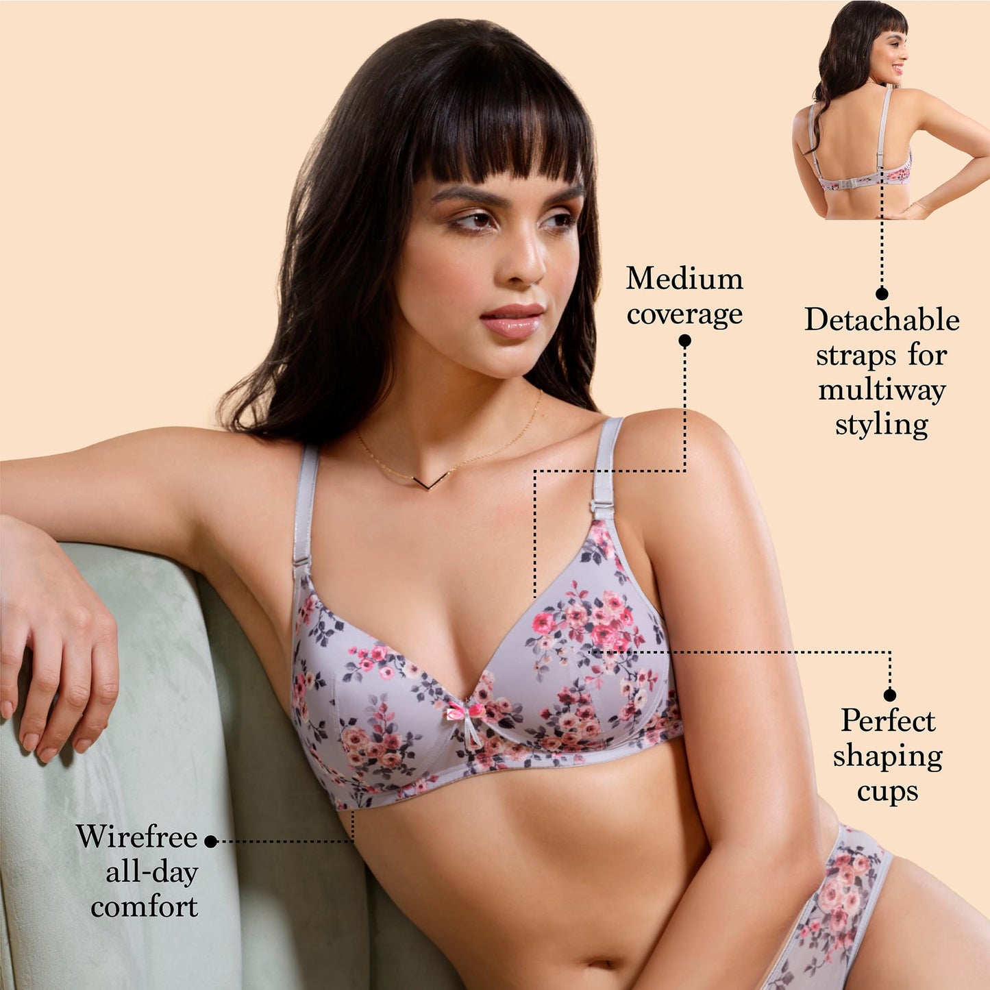 Enamor F023 Perfect Plunge T-shirt Bra Padded, Wirefree & Medium Coverage
