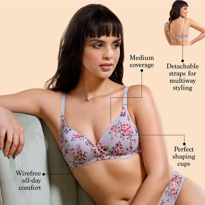 Enamor F023 Perfect Plunge T-shirt Bra Padded, Wirefree & Medium Coverage