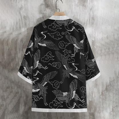 Noble Monk Men Cotton Blend Casual Printed Open Shrug Black White