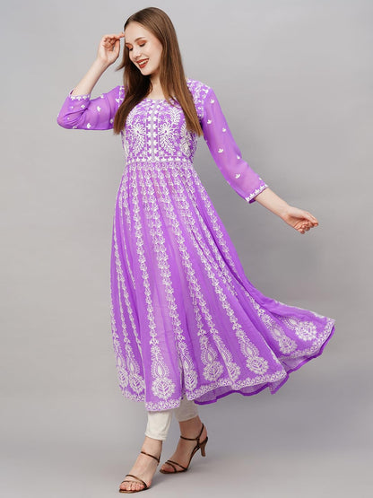 ANNI DESIGNER Women's Georgette Chikankari Embroidered Anarkali Kurti