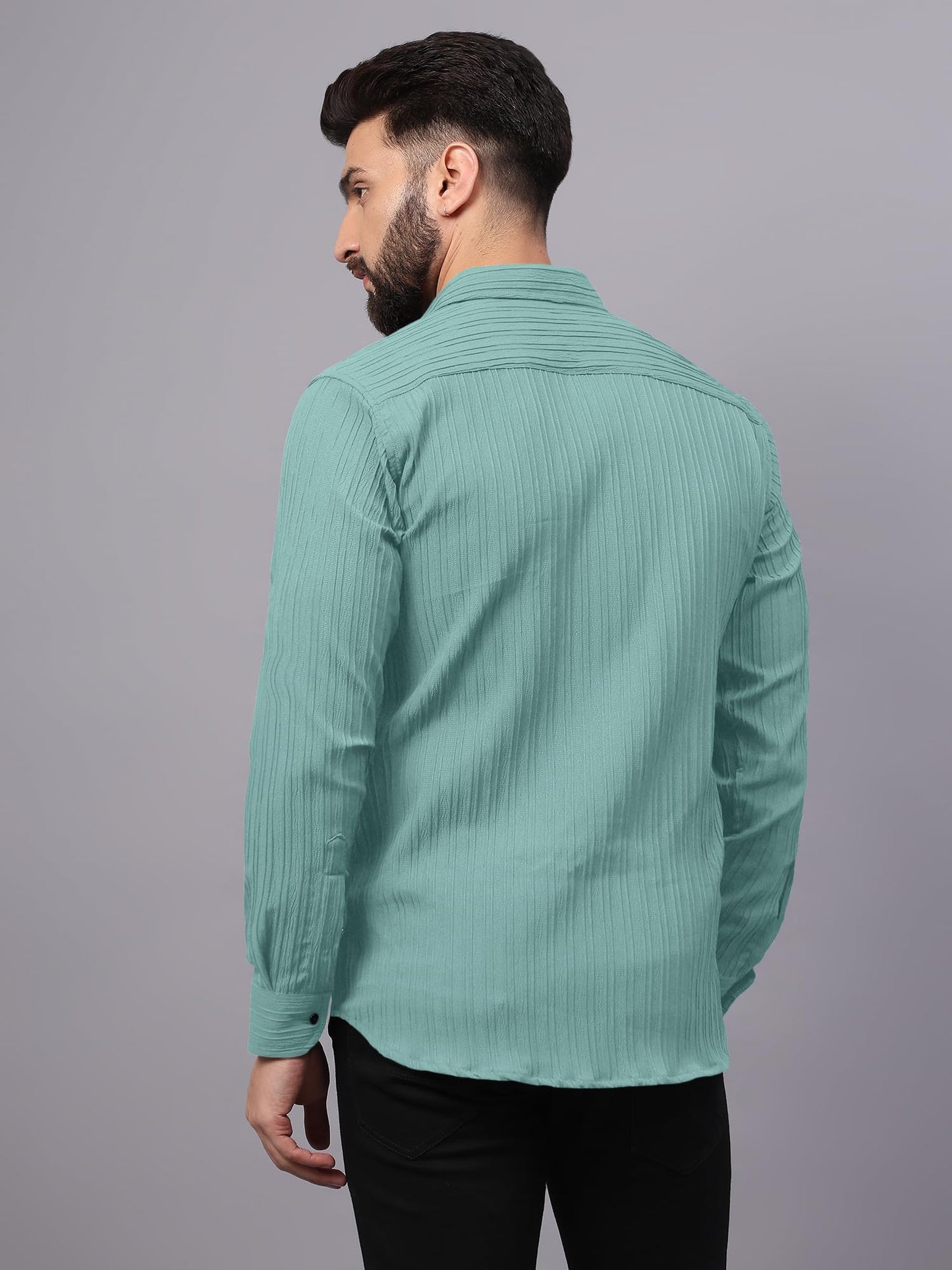 Finivo Fashion MenS Casual Button Down Shirts Long Sleeve Linen Shirt Fashion Textured Beach Summer Shirts Turquoise