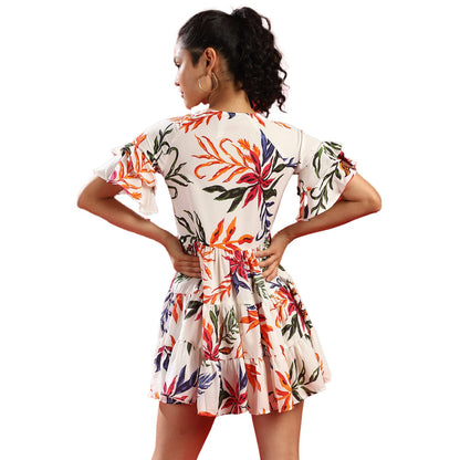 Campus Sutra Women Floral Print Tiered Mini Dress