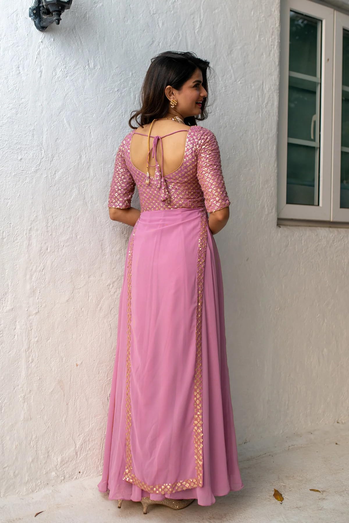 Fashion Basket Georgette Pink Anarkali Gown For Women