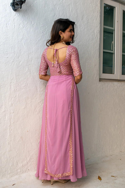 Fashion Basket Georgette Pink Anarkali Gown For Women