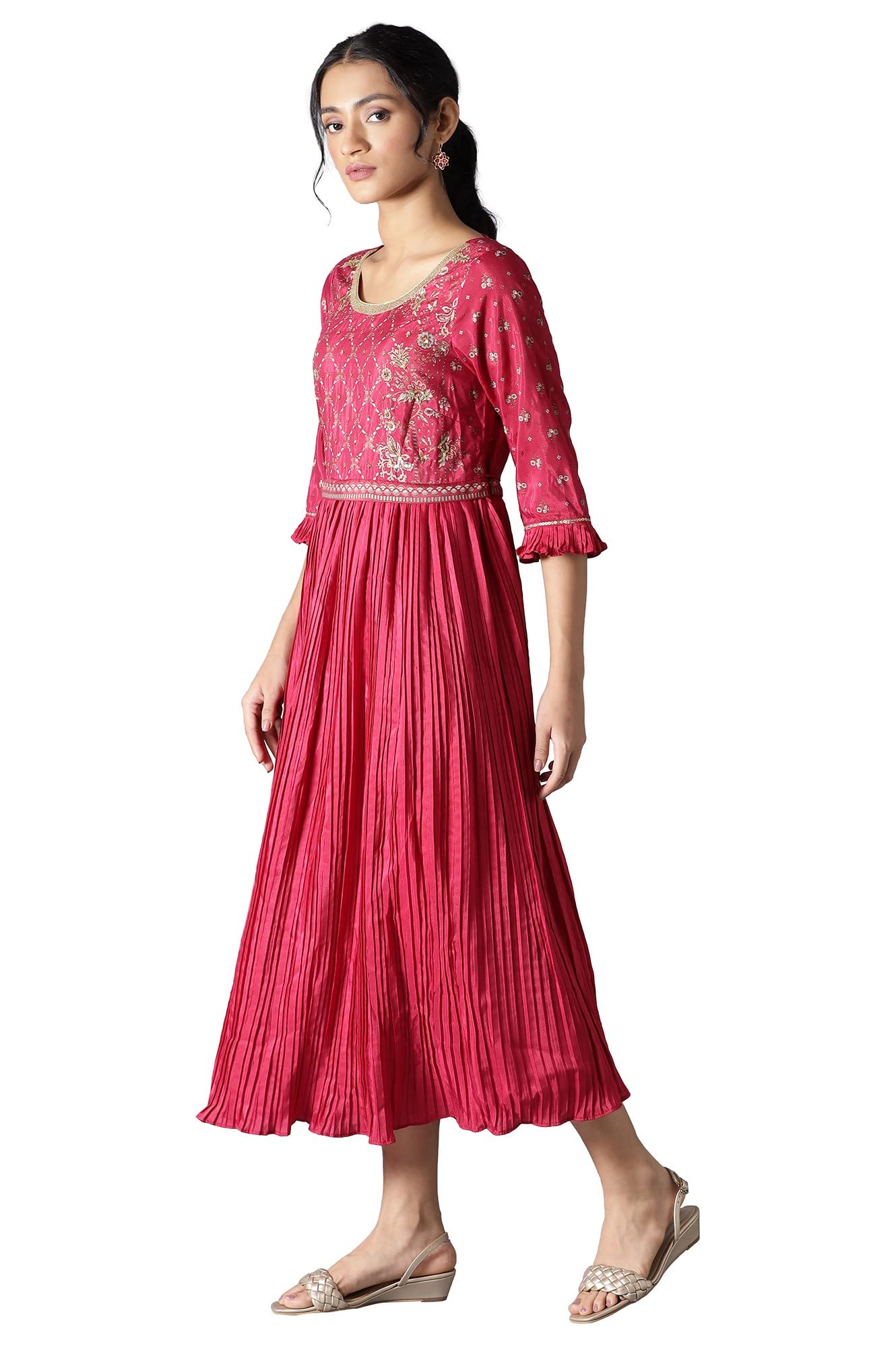 Aurelia WomenS Polyester Fit And Flare Knee-Length Casual Dress (22Fea13377-505394_Pink