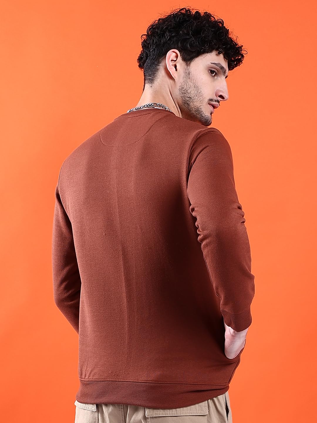 The Indian Garage Co Mens Polyester Crew Neck Sweatshirt (0123-EL-DSWT-01_Wholegrain