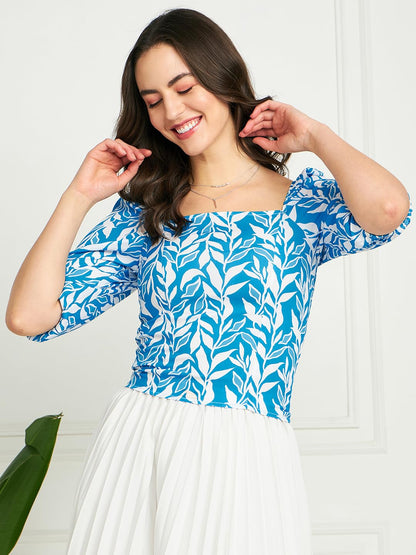 Modeve Women Regular Fit Blue Square Neck Top