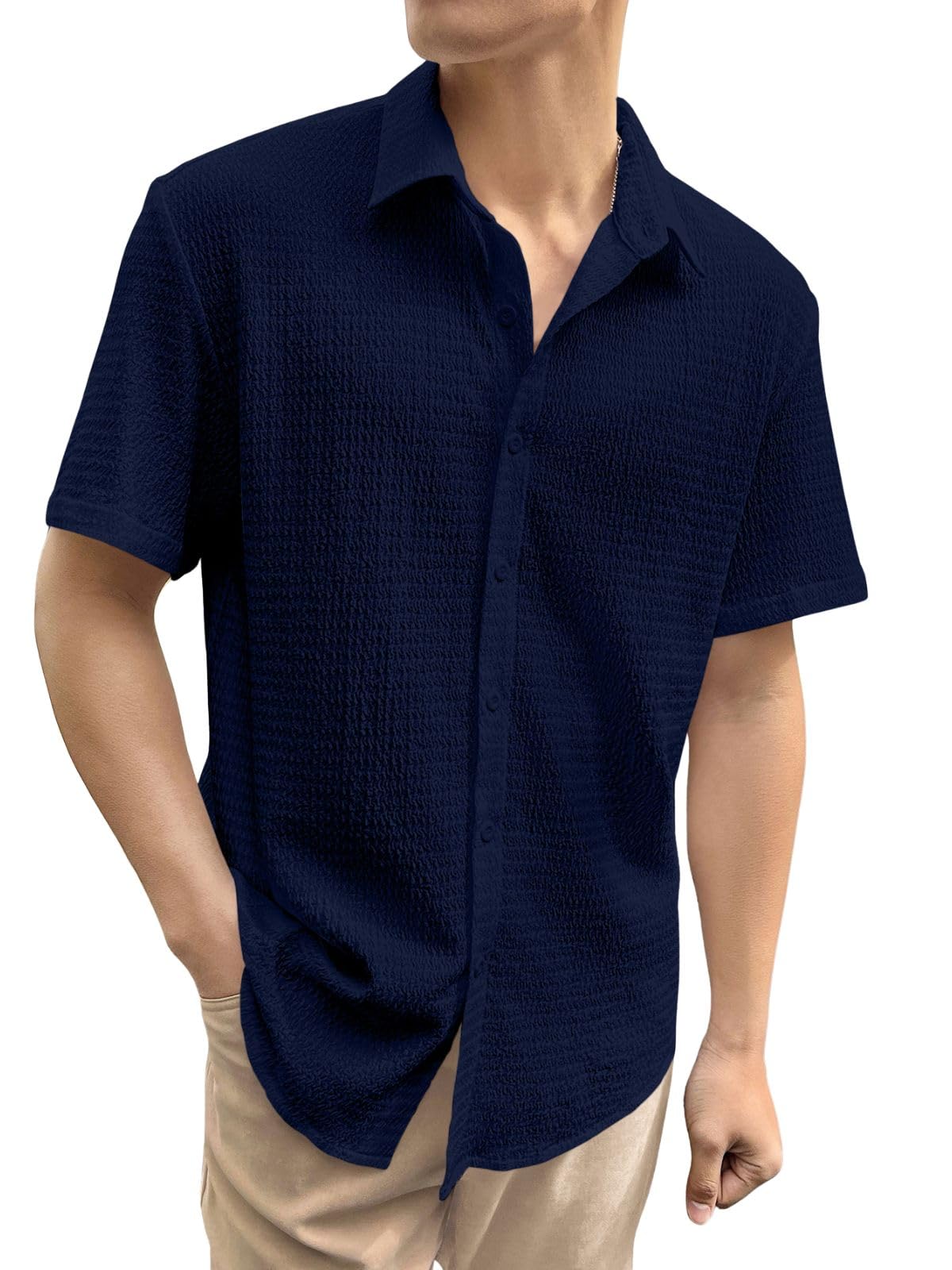 Greciilooks For Casual Stylish Polycotton Regular Formal Shirt Navy Blue