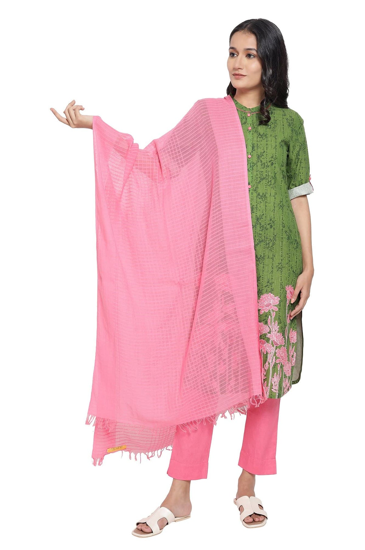Aurelia Pink Solid Cotton Dupatta