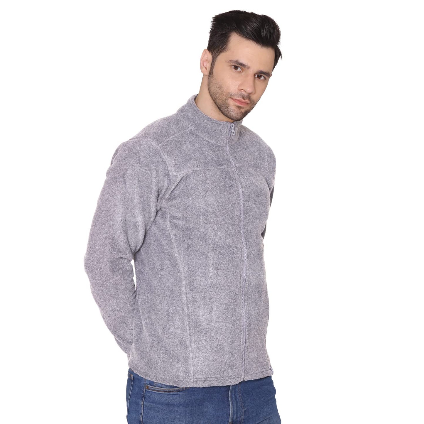 Bongio Mens Full Sleeves Polar Jacket - Light Grey