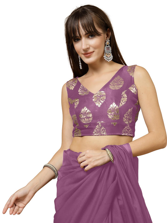 OOMPH! Womens Indian Ethnic Wear Designer Big Paisley Pattern Zari Work V Neck Sleeveless Fuscia Pink Color Brocade Readymade B