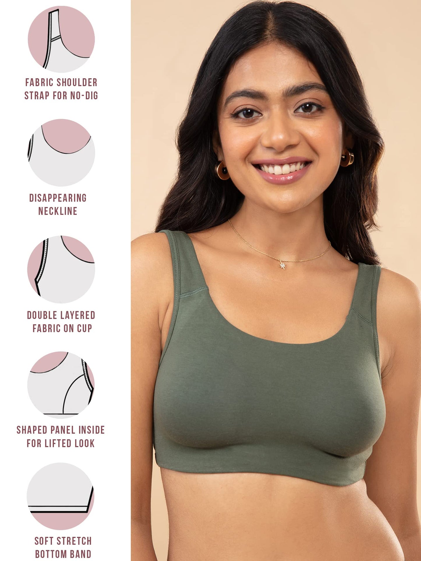 NYKD Soft Cup Easy Peasy Slip On Everyday Bra for Women, Wireless, Full Coverage, Support Shaper, Non Padded Sports Bra Bra, NYB