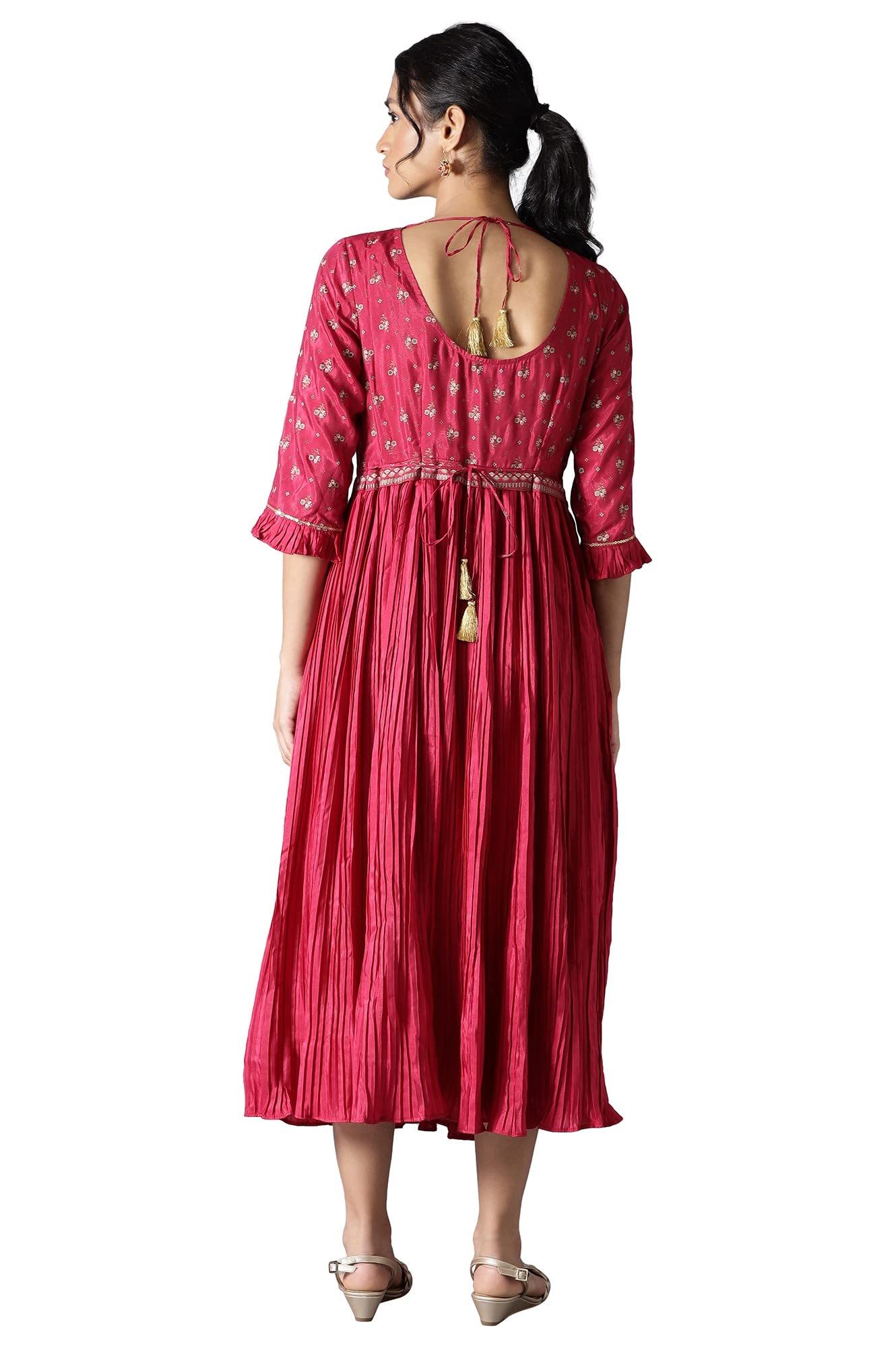 Aurelia WomenS Polyester Fit And Flare Knee-Length Casual Dress (22Fea13377-505394_Pink