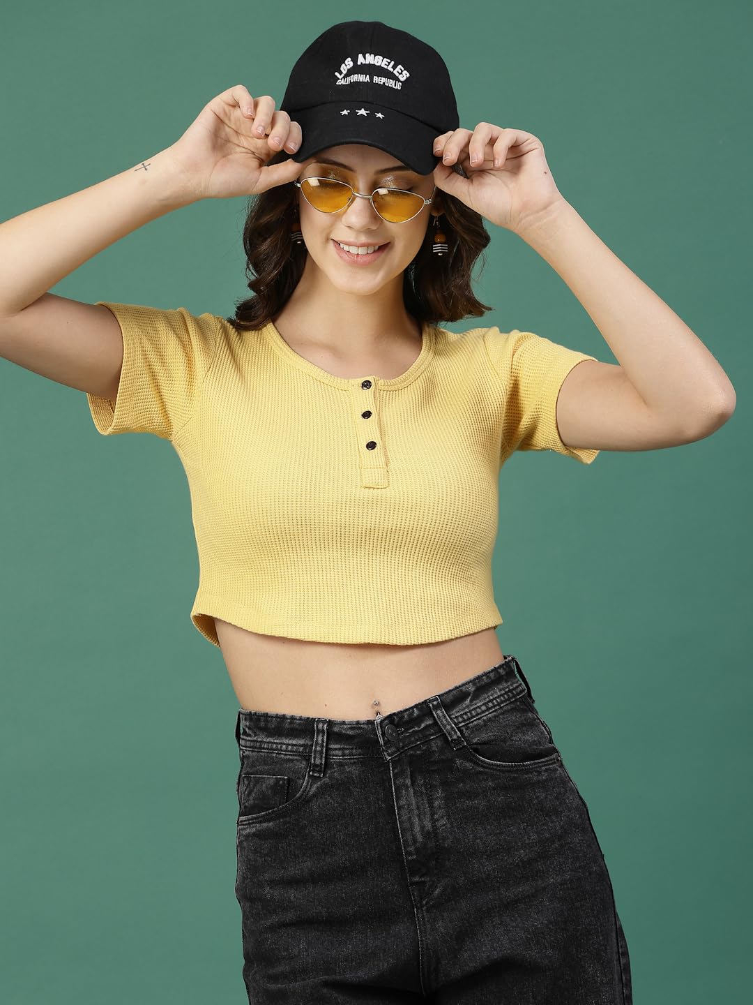 Rigo Cotton Top for Women | Stylish, Solid, Western Crop Top for Women | Round Neck, Half Sleeves Crop Top for Women