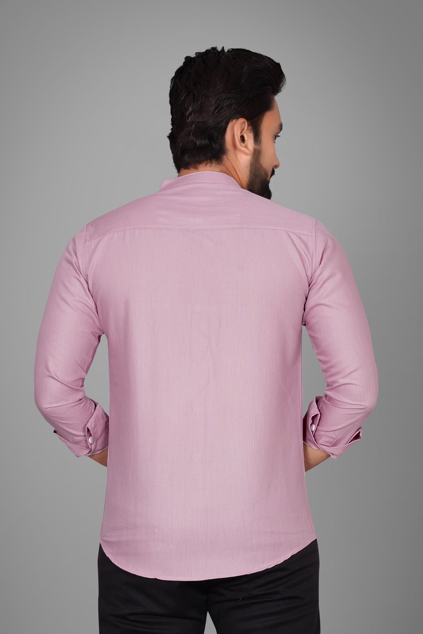 Besix MenS Cotton Solid Shirt With Mandarin Collared Full Sleeve Button Closure Curved Hem Straight Length And One Pocket | Mdr
