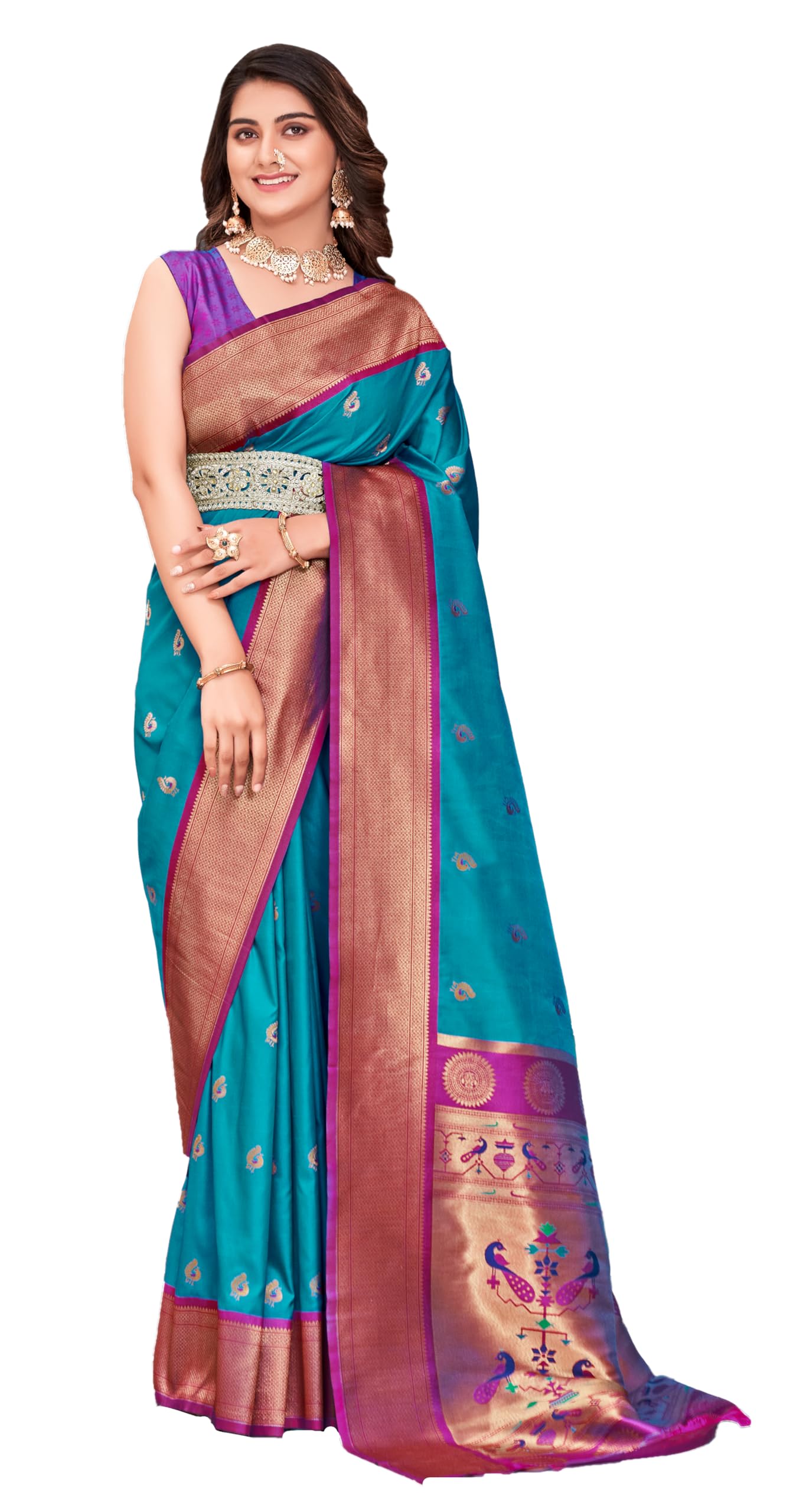 Pujia Mills WomenS Banarasi Golden Zari Woven Saree For Wedding South Indian Ethnic Wear Saree Peshwai Woven Zari Pure Paithani