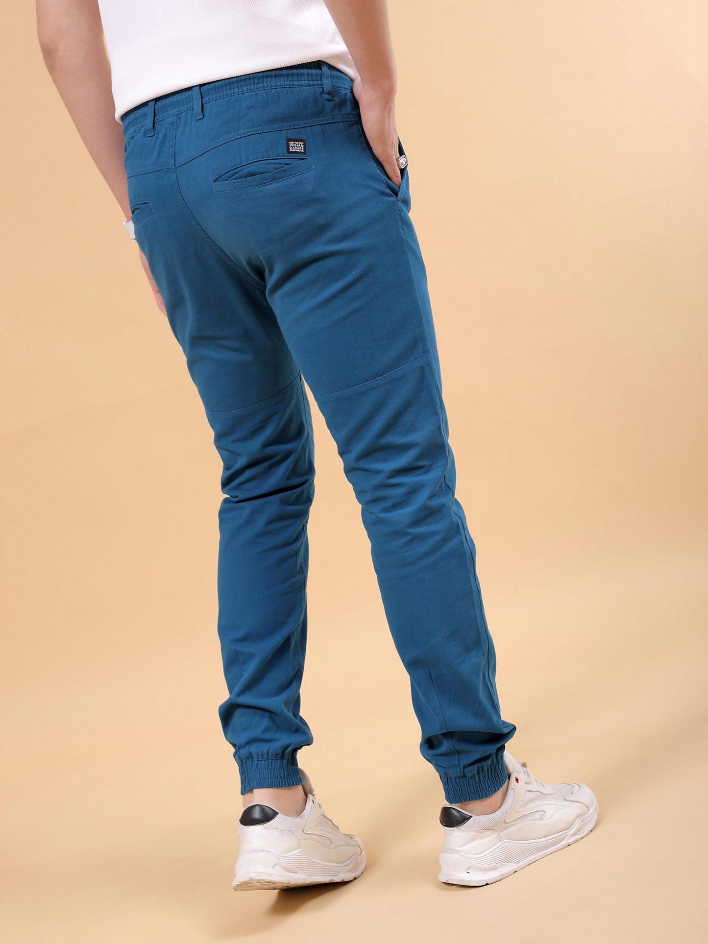 The Indian Garage Co Men Slim Fit Solid Mid-Rise Biker Mid Rise Joggers Azure