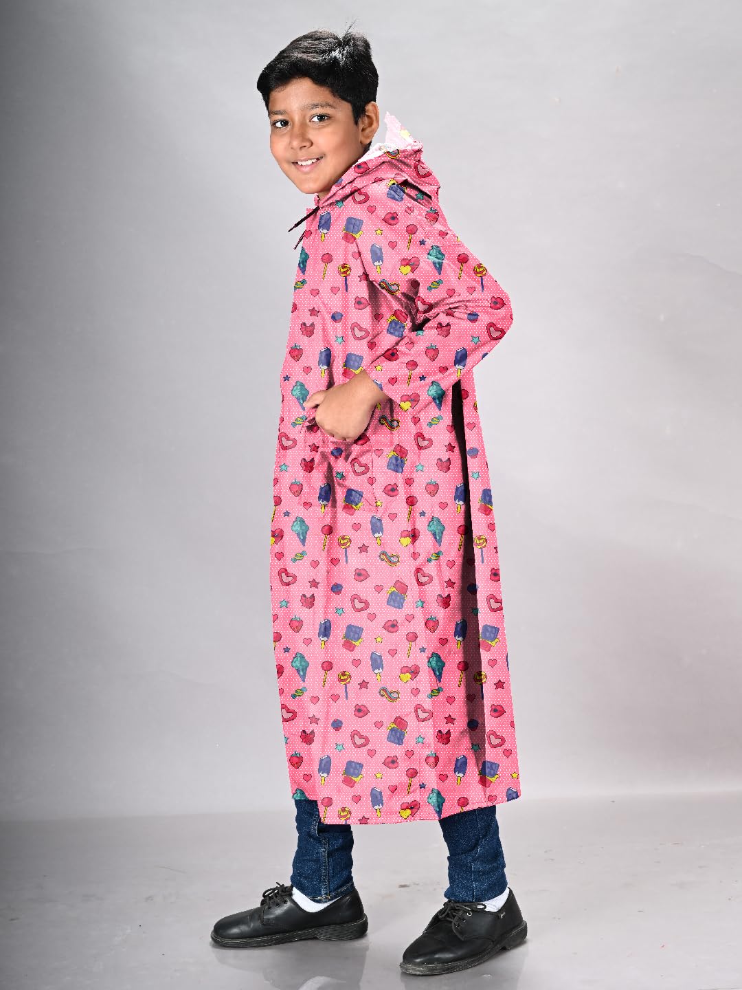 Lux Venus Boys Printed Raincoat With School Bag Cover