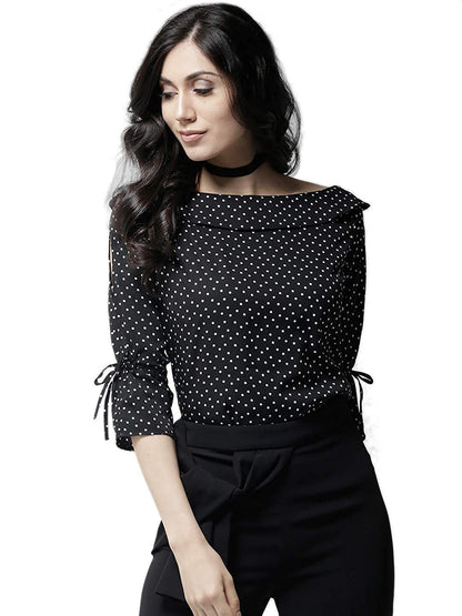 Style Quotient Women Black and White Polka Printed polycrepe Smart Casual top