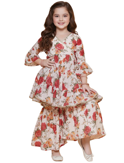 Naixa GirlS Rayon Floral Pattern Kurta Sharara Set With 3/4 Sleeve V- Neck Knee Length And Elastic Closure Type| Kurta Sharara
