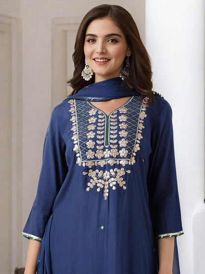 Ishin Gotta Patti Detail Straight Kurta With Sharara And Dupatta