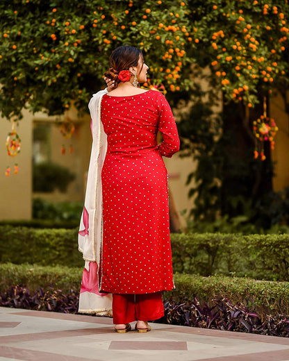 ANNI DESIGNER Women Rayon Printed Straight Kurta with Palazzos & Dupatta (DEB-Rayon SET7)