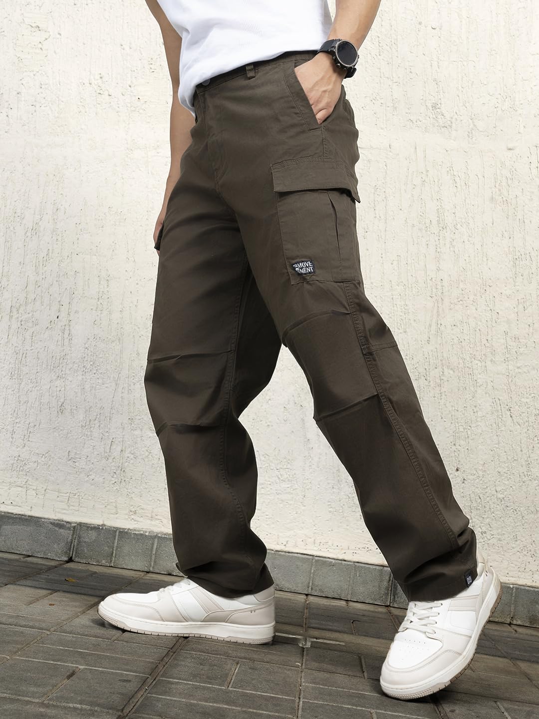 Hubberholme Men Cotton Loose Fit Mid-Rise Trousers |7| Olive