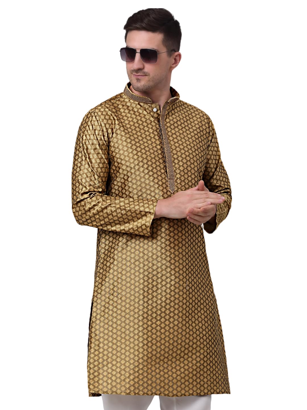 Jompers Mens Embroidered Silk Blend Kurta