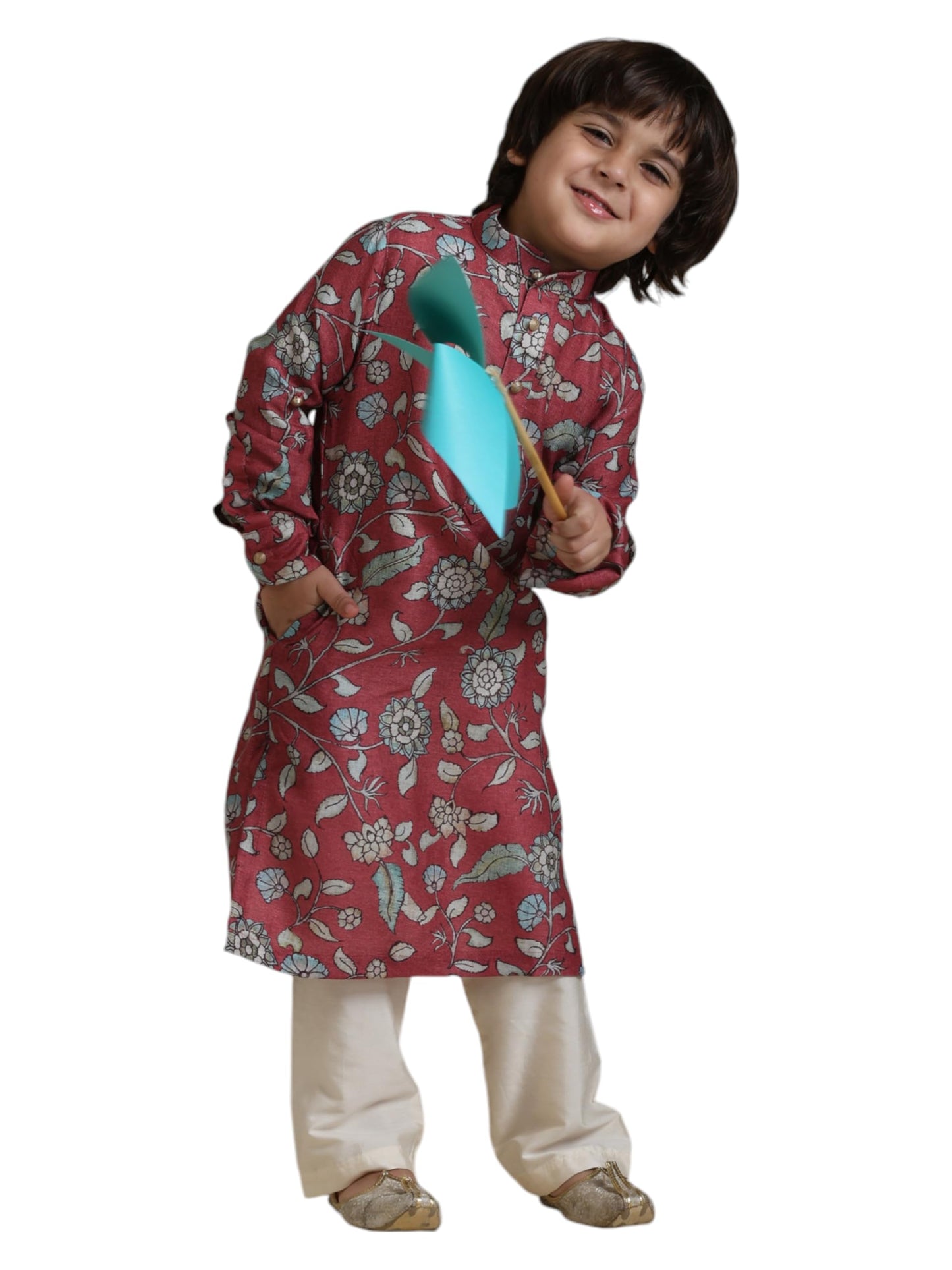 Manyavar Boys Viscose Blend Printed Kurta Pyjama Set (2Pcs)(3-4 Years)