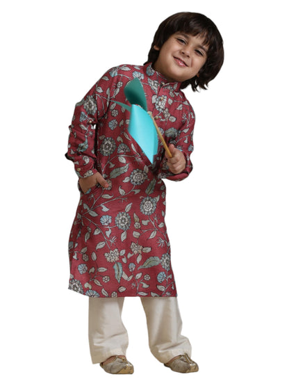Manyavar Boys Viscose Blend Printed Kurta Pyjama Set (2Pcs)(3-4 Years)