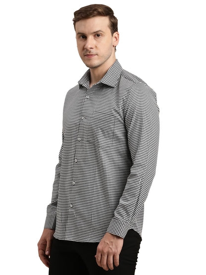 Turtle Men Giza Cotton Slim Fit Black Dobby Print Formal Shirt