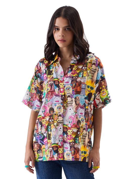 The Souled Store Official Rick and Morty: Characters Women and Girls Relaxed fit Graphic Printed Half Sleeve Rayon Multicolored