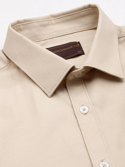 The Indian Garage Co Men Beige Slim Fit Solid Formal Shirt