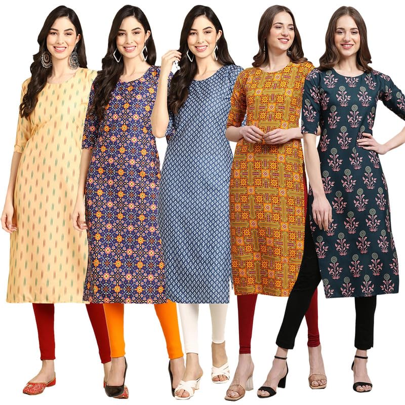 Pinkmint Elegant Printed Crepe KurtiS For WomenS (Pack Of 5)
