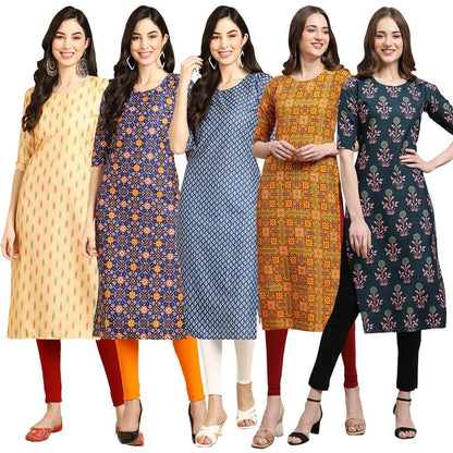 Pinkmint Elegant Printed Crepe KurtiS For WomenS (Pack Of 5)