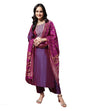 Varanga Women Violet Zari Embroidered Kurta With Three-Quarter Sleeves, Round Neck, Paired With Tonal Bottom And Dupatta