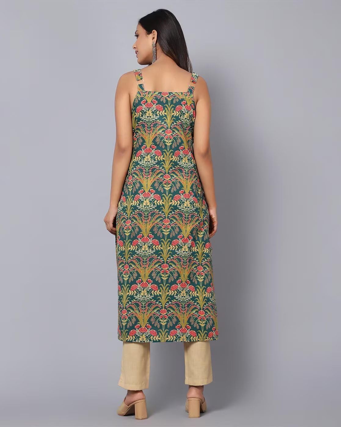 Patlani WomenS Cotton Blened Sleeveless Printed Full Stitched Kurti.(K-199) Green