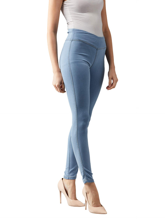 Dolce Crudo Womens Light Blue Super Skinny Fit High Rise Acid Wash Regular Length Denim Stretchable Jeggings(DOAW17DEN01-03-158