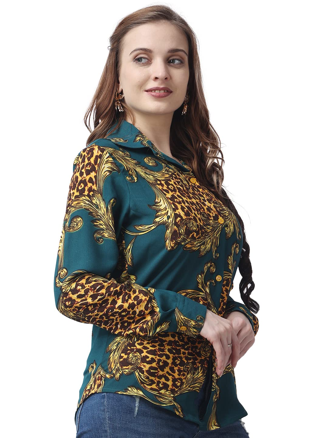 POPWINGS Printed Full-Sleeves Regular-Fit Polyester Printed Shirt for Women Stylish Western Casual Wear