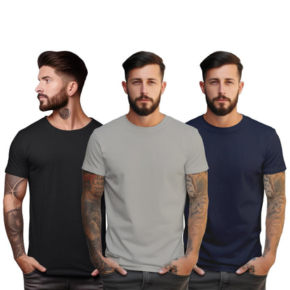 Peppyzone S to 5XL Cotton Round Neck Tshirt for Men - 100% Cotton, Half Sleeve, Combo Pack of 3 T Shirts for Men (in, Alpha, 4XL